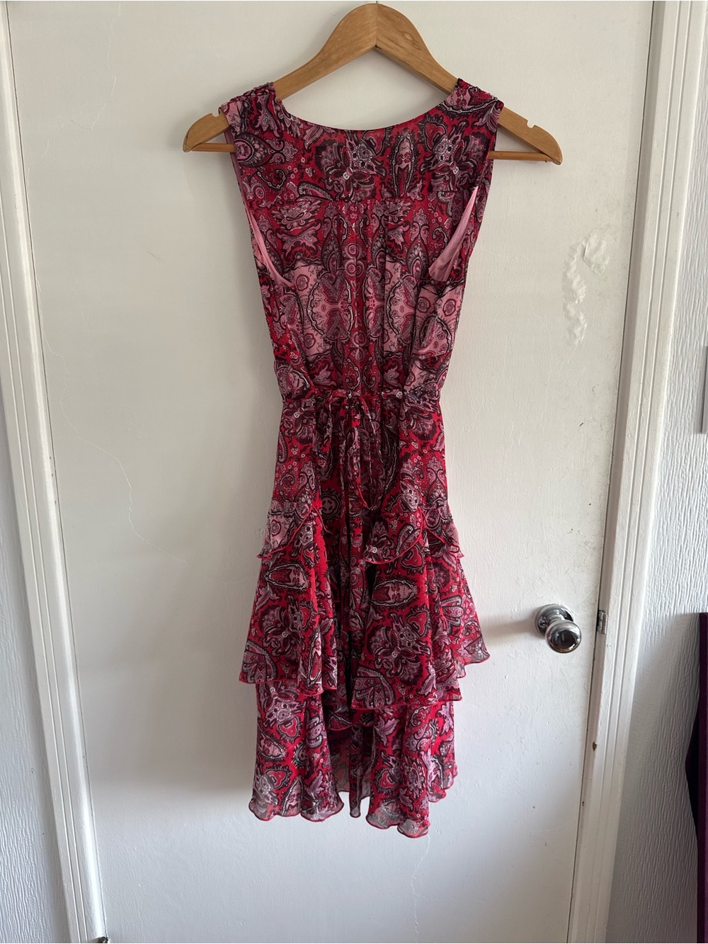 Jacob Sleeveless Pink Paisley ruffle dress tie back